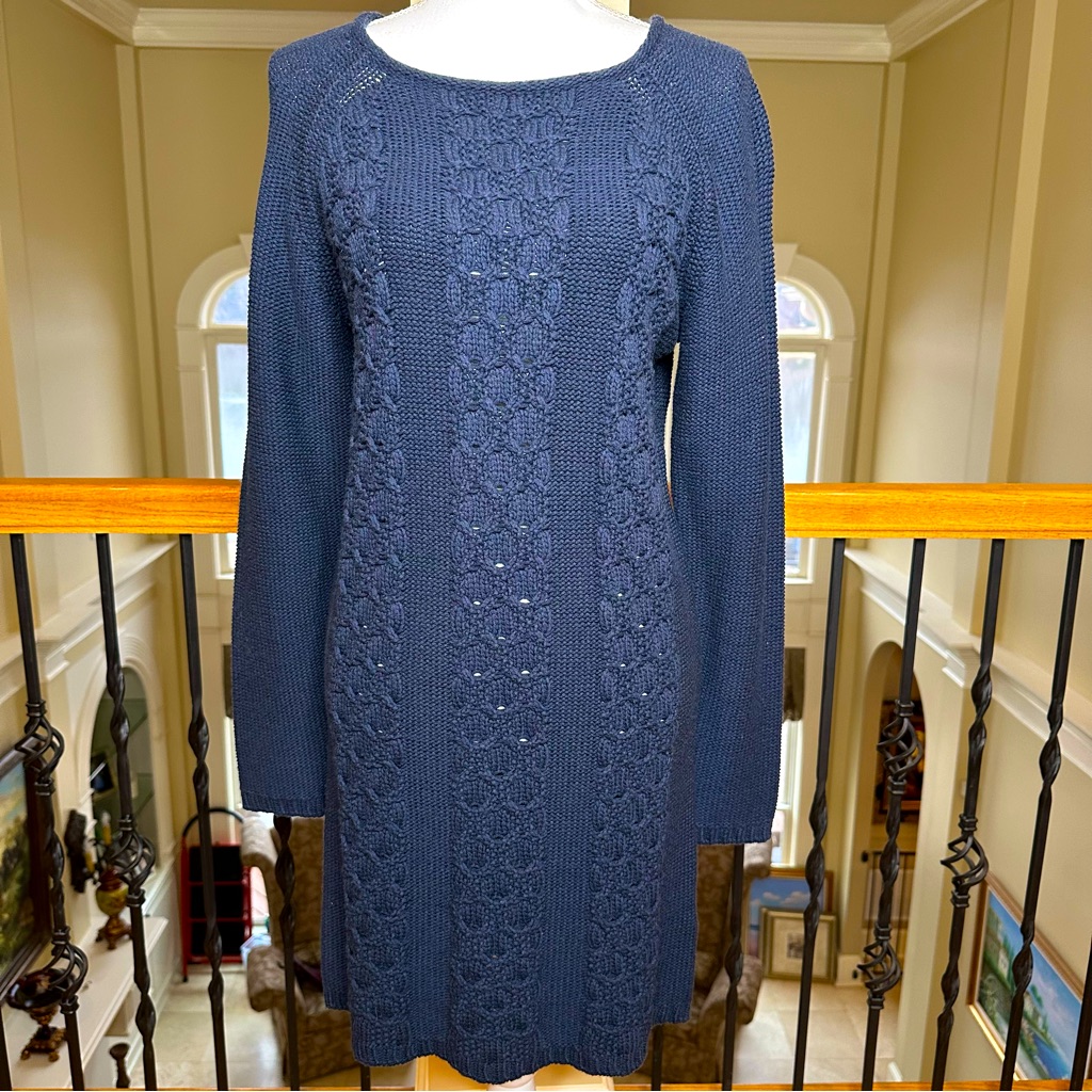 See By Chlo, Cable Knit Sweater Dress. Navy Blue. Size 42, Us Size 6